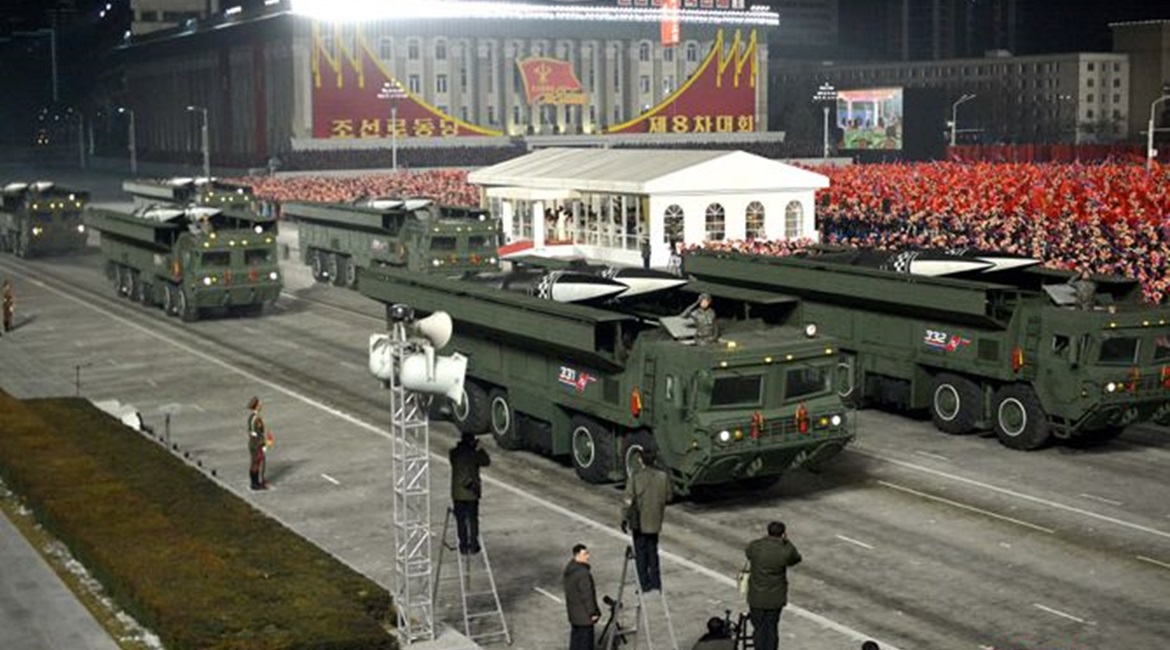 One of the road-mobile SRBM systems paraded by North Korea on 14 January in Pyongyang. The new system, apparently a variant of the KN-23, is believed to have been test-fired on 25 March.