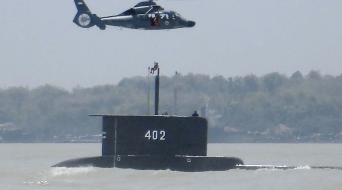 The TNI-AL's second Cakra-class submarine, KRI 
        
        , seen here near Surabaya during a demonstration of its abilities.