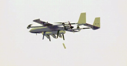 A screenshot from a video released by Zhongtian Feilong on 1 April showing the firm's newly developed 'unmanned airborne swarm system' releasing a smaller UAV while in flight.