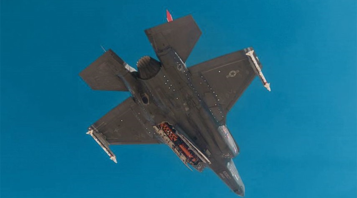 An instrumented Joint Strike Missile (JSM) in the weapons bay of the F-35A AF-01 instrumented test platform prior to one of two successful JSM initial in-flight releases over Edwards Air Force Base, California, in February. The RNoAF plans a JSM full o...