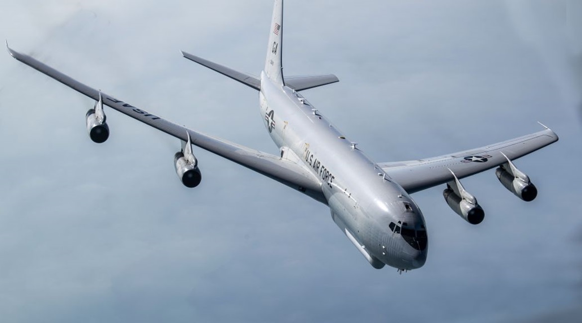 USAF E-8C JSTARS aircraft like the one pictured have been tracked flying along Belarus's western border four times since 1 April.