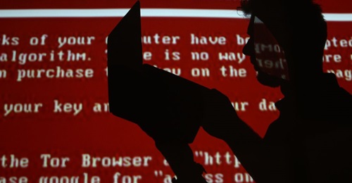A screen displaying Petya ransomware on 27 June 2017.
