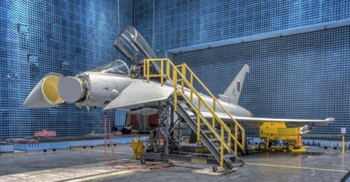A Eurofighter with a Captor-E radar displayed in the open nose. Hensoldt will now upgrade the current Radar 0 into the Radar 1 for the Luftwaffe.