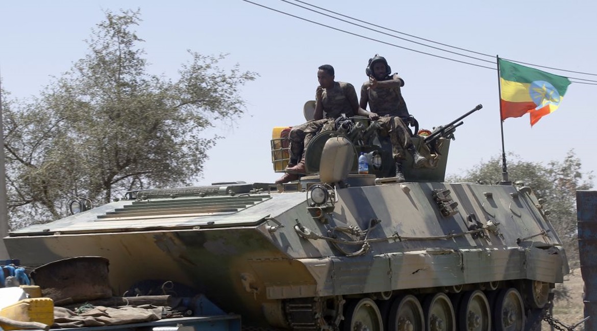 Units of the Ethiopian army patrol the streets of Mekelle city in the Tigray region, northern Ethiopia, on 7 March 2021, after the city was captured in an operation against the Tigray People's Liberation Front (TPLF). Although the Tigray conflict has b...
