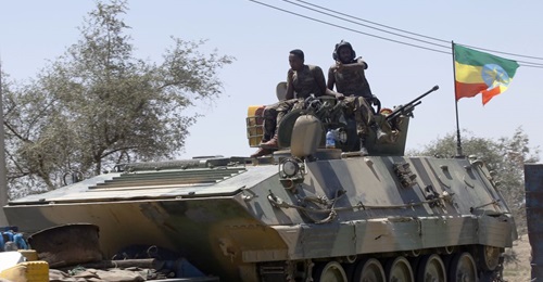 Units of the Ethiopian army patrol the streets of Mekelle city in the Tigray region, northern Ethiopia, on 7 March 2021, after the city was captured in an operation against the Tigray People's Liberation Front (TPLF). Although the Tigray conflict has b...