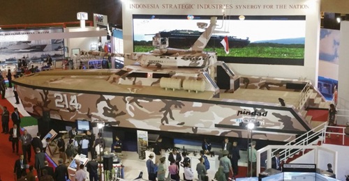 A full-sized mock-up of the tank boat at Indo Defence 2016. A prototype of the vessel was launched in waters off Banyuwangi, East Java, on 28 April.