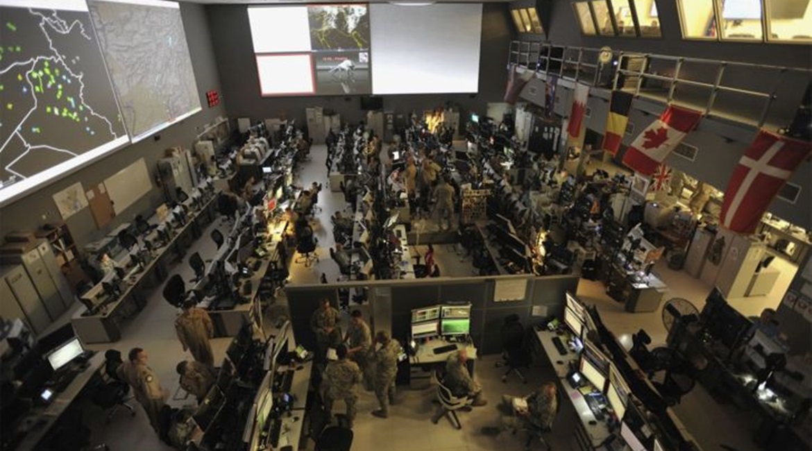 US and coalition forces at the Combined Air Operations Center (CAOC), Al Udeid Air Base, Qatar.