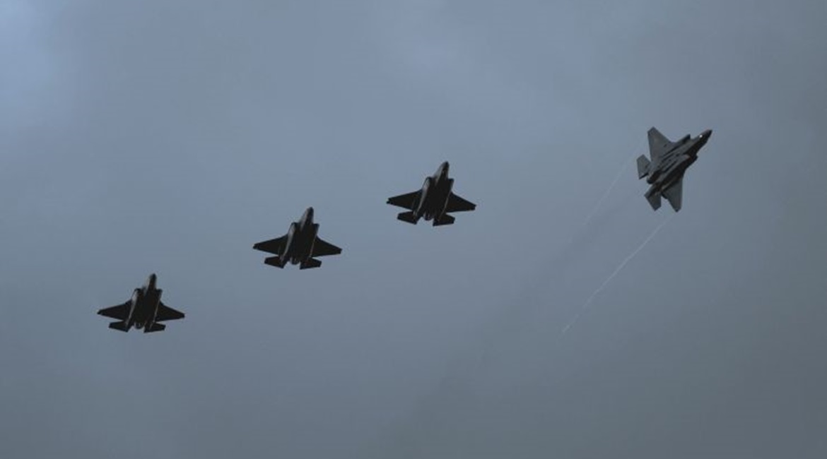 Four UASF F-35As arriving at Mont-de-Marsan Air Base, France. During their first non-air show deployment to France, the F-35s will participate in multiple events, including Exercise 'Atlantic Trident 21'.