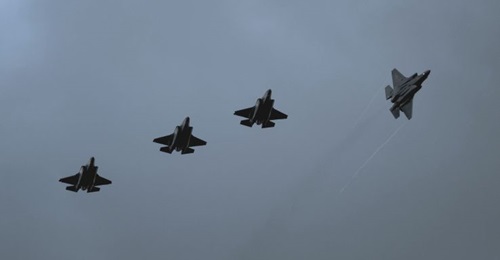 Four UASF F-35As arriving at Mont-de-Marsan Air Base, France. During their first non-air show deployment to France, the F-35s will participate in multiple events, including Exercise 'Atlantic Trident 21'.
