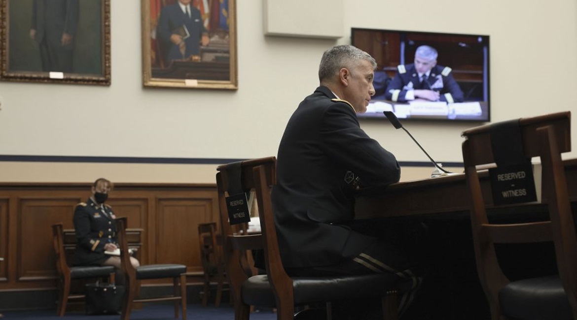 General Paul Nakasone, director of the National Security Agency, addresses a hearing of the House Armed Services Subcommittee on Cyber, Innovative Technologies, and Information Systems in Washington, D.C., on 14 May 2021. He took questions regarding th...